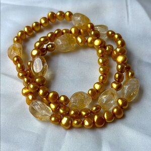Gold baroque pearl bracelet set of 3.